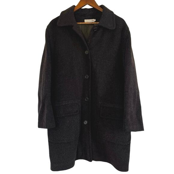 Vintage J.Crew Wool Mohair Herringbone Coat Midi Dark Chocolate Brown Size M - Picture 1 of 8